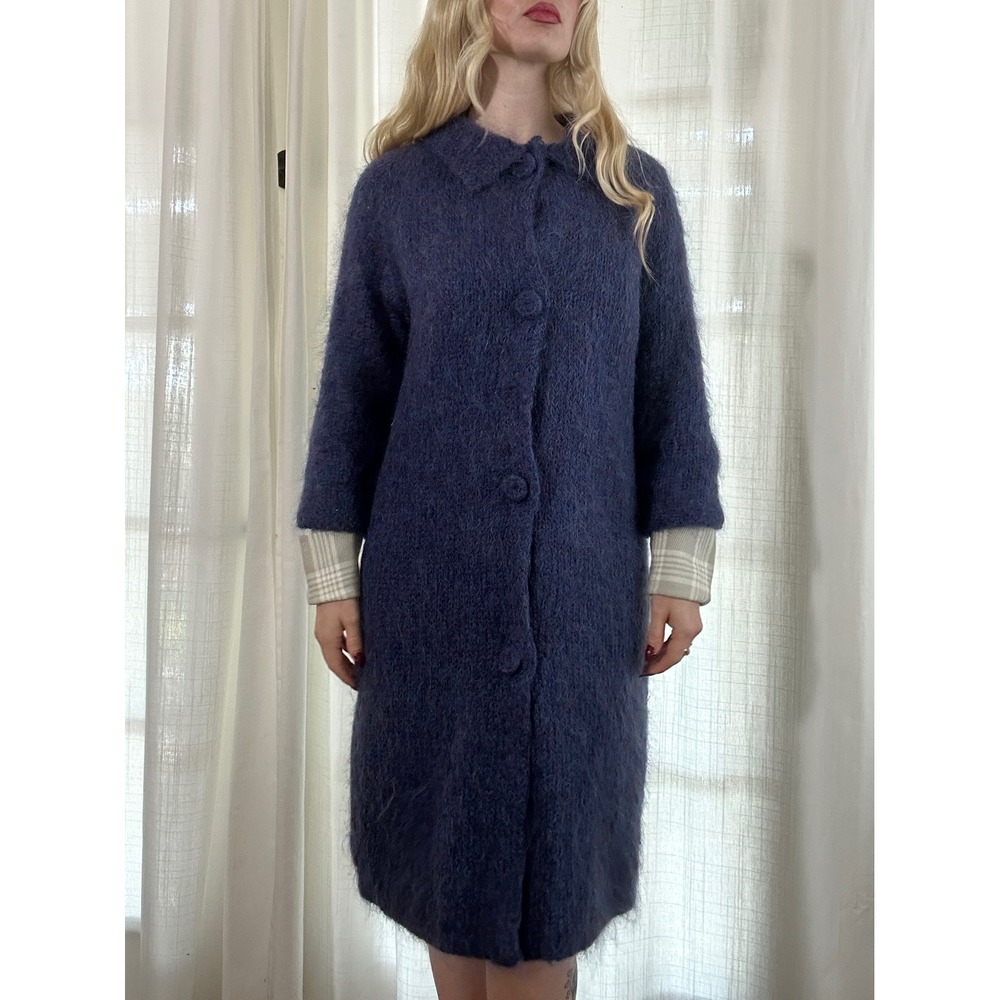 Vintage 60s mohair fuzzy duster coat 3/4 sleeve mod